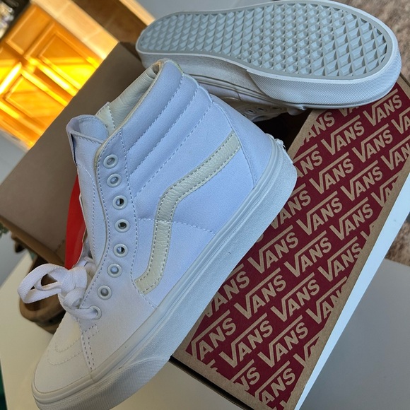 Vans Shoes - Vans White High-Top Sk8-Style Canvas Sneakers